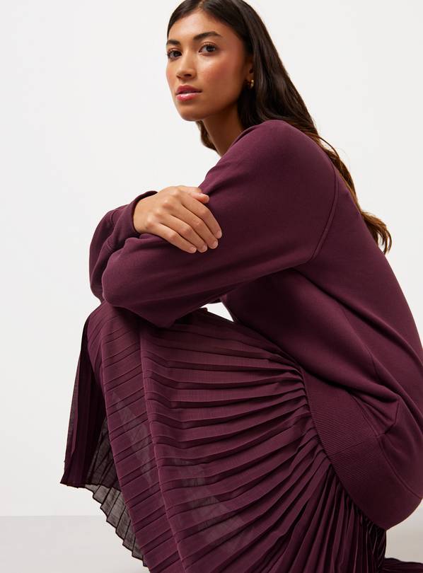 Buy Burgundy Sweatshirt Combined Plisse Midaxi Dress 10